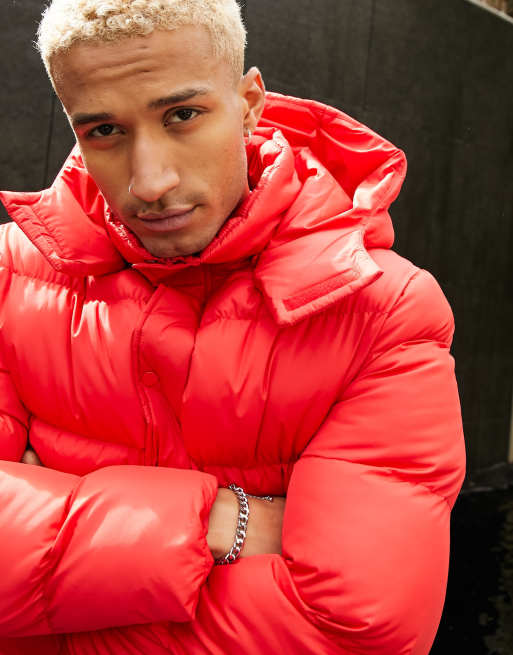 ASOS DESIGN sustainable puffer jacket with detachable hood in red