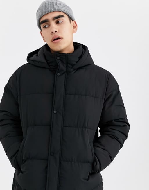 ASOS DESIGN sustainable puffer jacket with hood in black