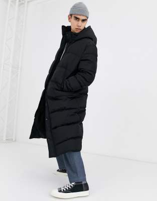 asos design sustainable puffer jacket in black with funnel neck