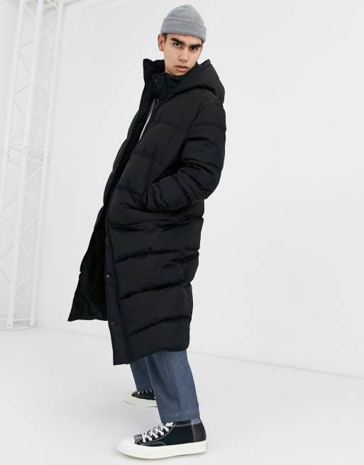 Asos design sustainable puffer jacket sale in black with funnel neck