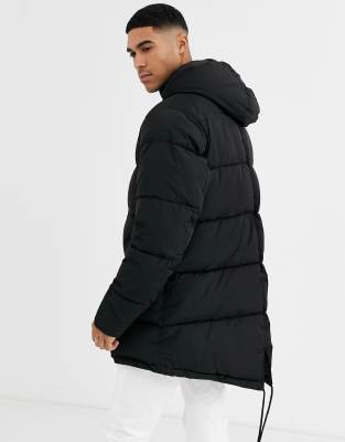 asos design sustainable puffer jacket in black with funnel neck