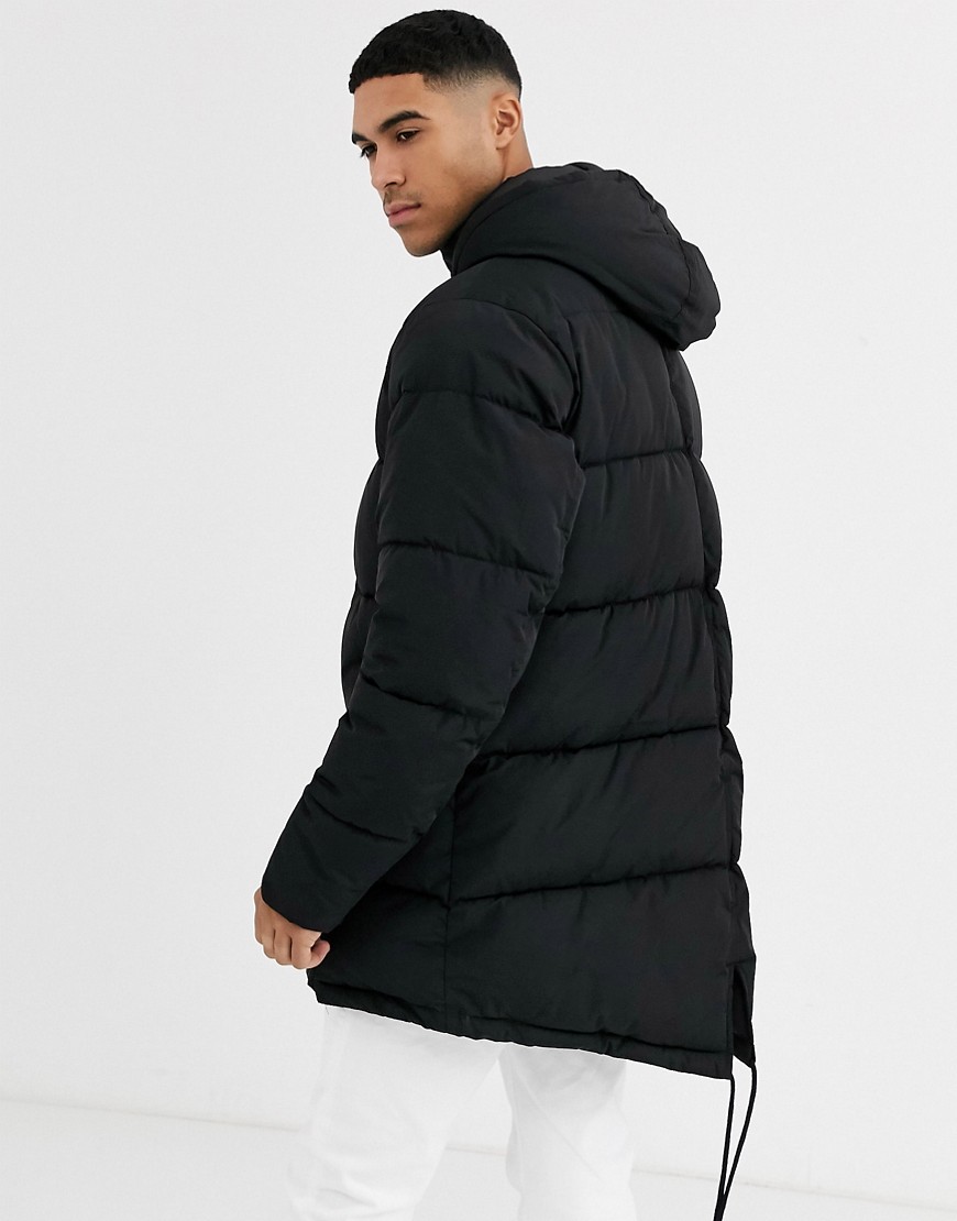 ASOS DESIGN sustainable puffer parka jacket in black