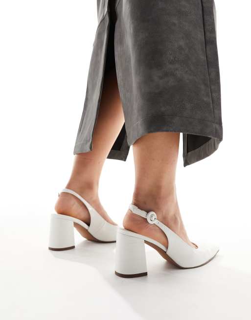 ASOS DESIGN Sutton Scarpe con tacco largo medio bianche effetto coccodrillo con cinturino posteriore a pianta larga ASOS