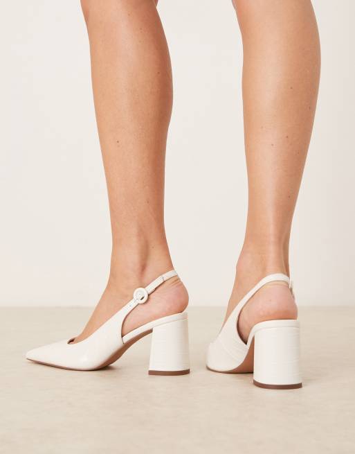 ASOS DESIGN - Sutton - Scarpe con tacco medio e cinturino posteriore bianche coccodrillo, 3 di 4