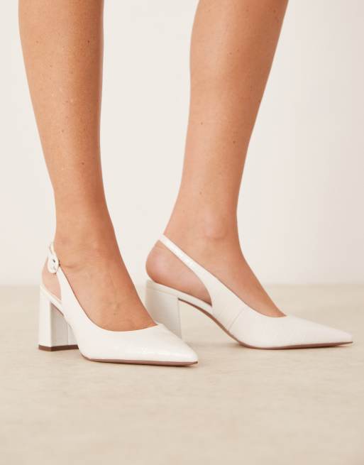 ASOS DESIGN - Sutton - Scarpe con tacco medio e cinturino posteriore bianche coccodrillo, 4 di 4