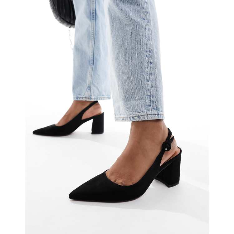 ASOS Design Sutton slingback mid block heels in Black