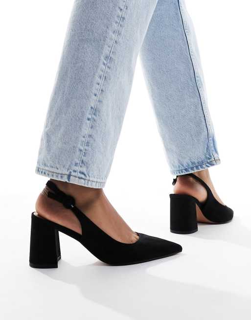 ASOS DESIGN Sutton slingback mid block heels in black