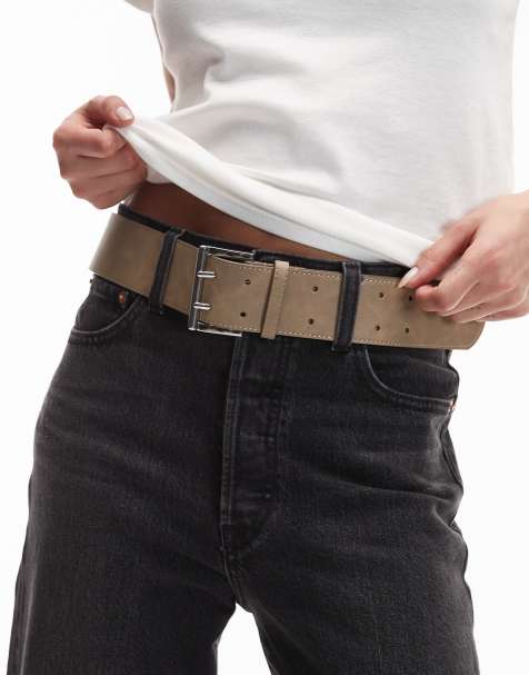 ASOS DESIGN – Svampgrått skärp för låg midja med fyrkantigt spänne med dubbla stift - view 1