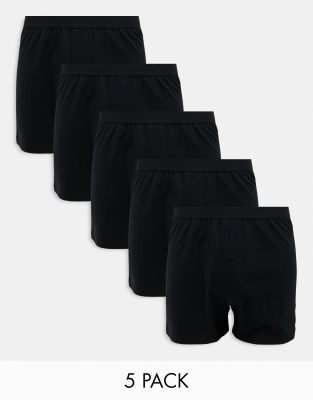 ASOS DESIGN – Svara boxershorts i jersey, 5-pack - view 1