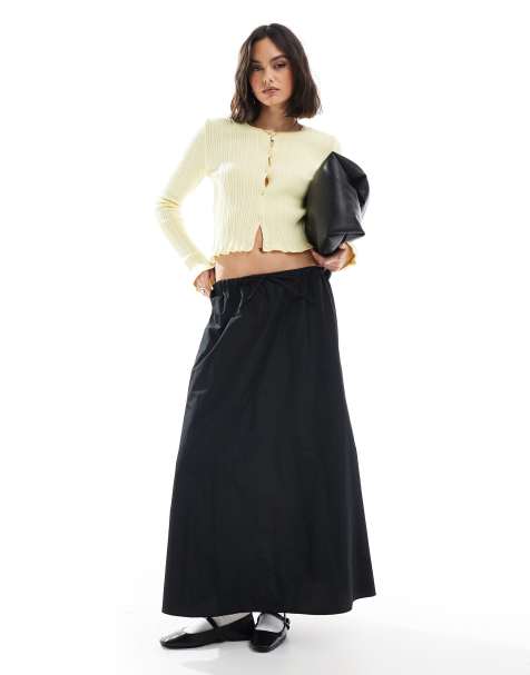 ASOS DESIGN – Svart, a-linjeformad maxikjol i taft - view 1