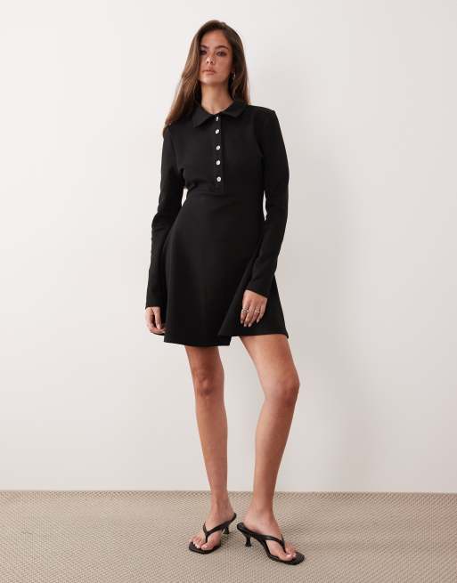 ASOS DESIGN – Svart, a-linjeformad miniklänning med krage och knäppning framtill, 2 av 4