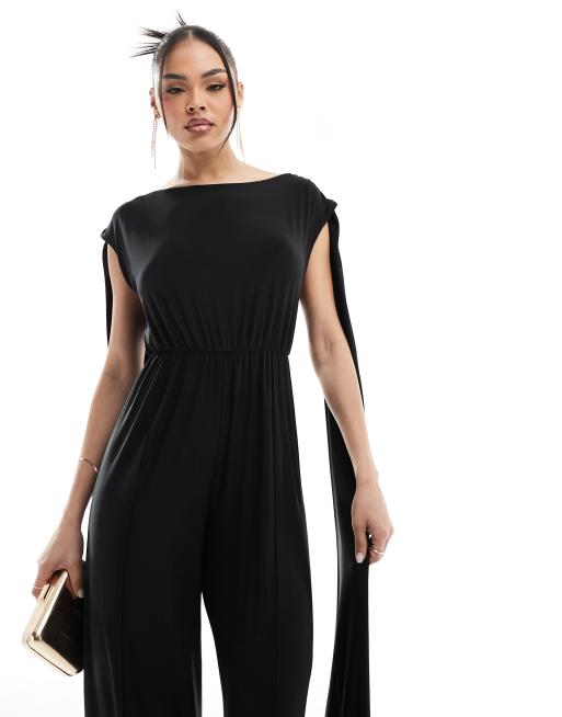ASOS DESIGN – Svart ärmlös jumpsuit med vida ben och cape baktill, 2 av 4