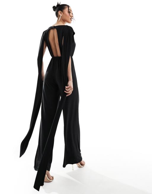 ASOS DESIGN – Svart ärmlös jumpsuit med vida ben och cape baktill, 4 av 4