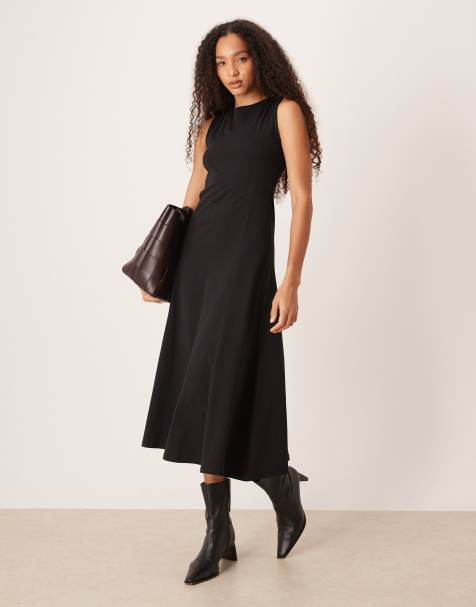 ASOS DESIGN – Svart, ärmlös midiklänning i bomull - view 1