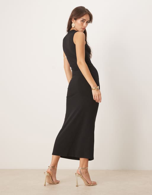 ASOS DESIGN – Svart, ärmlös midiklänning med utskurna detaljer och ringdetalj, 3 av 4