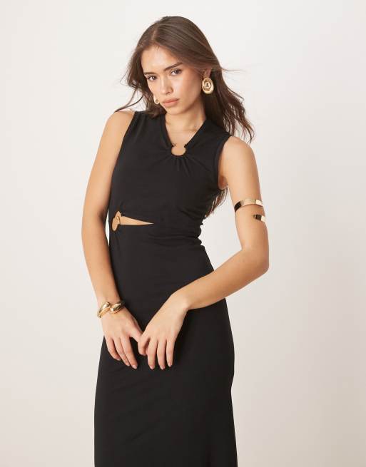 ASOS DESIGN – Svart, ärmlös midiklänning med utskurna detaljer och ringdetalj, 4 av 4