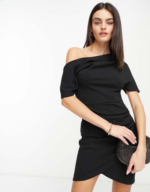 ASOS DESIGN – Svart ärmlös miniklänning med sänkt axelsöm