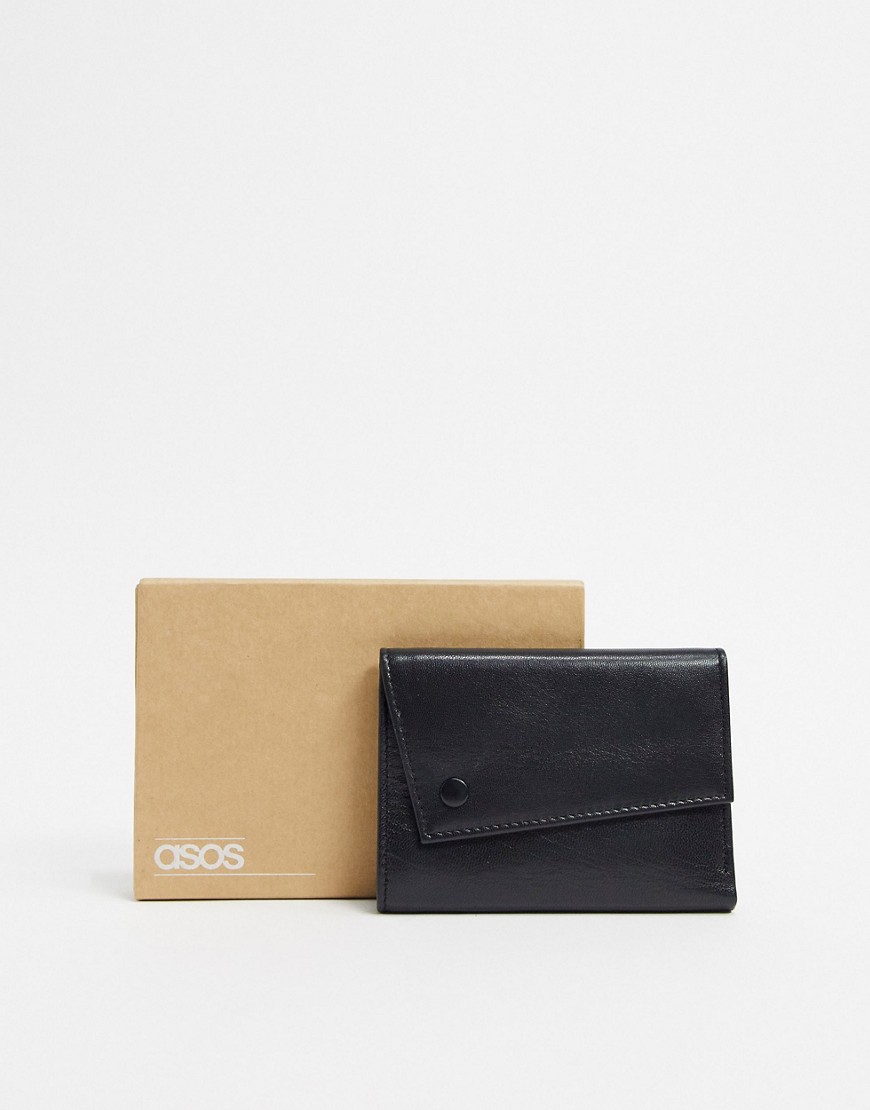 ASOS DESIGN – Svart asymmetrisk läderplånbok