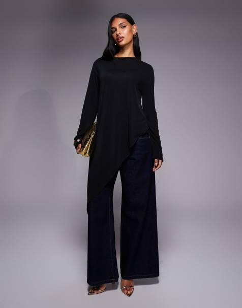 ASOS DESIGN – Svart, asymmetrisk topp med långa ärmar - view 1