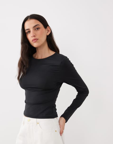 ASOS DESIGN – Svart, åtsmitande topp i polyamid med långa ärmar - view 1