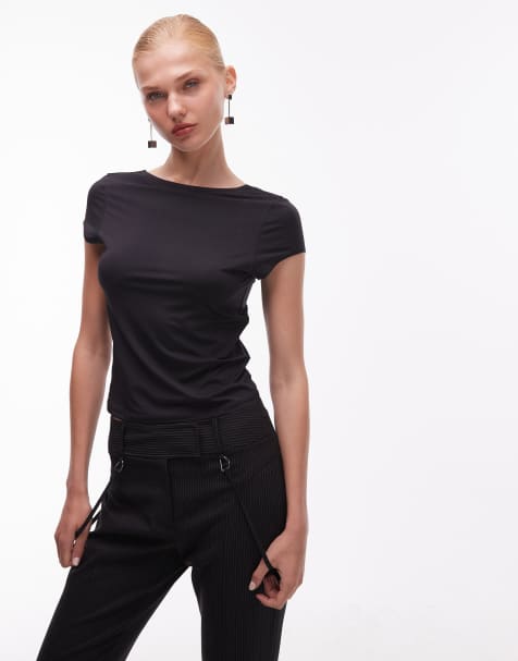 ASOS DESIGN – Svart, åtsmitande topp med holkärmar och djup ringning baktill - view 1