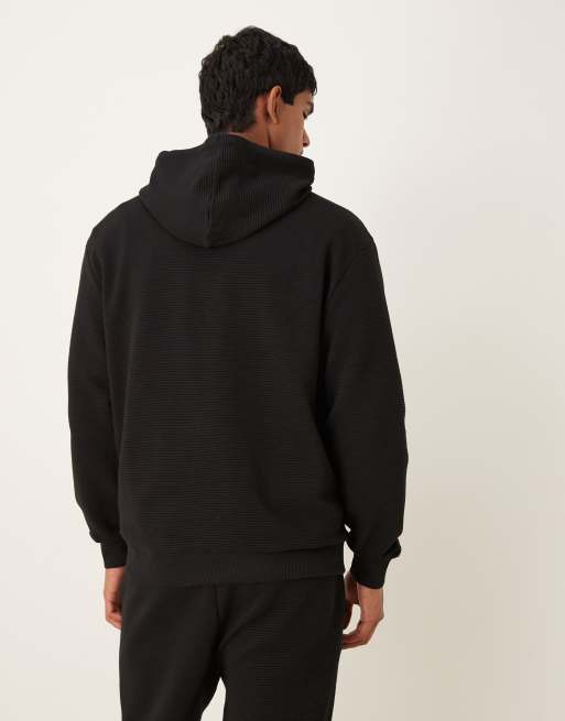 ASOS DESIGN – Svart, avslappnad huvtröja med ribbad textur, del av set, 3 av 5