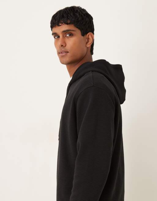 ASOS DESIGN – Svart, avslappnad huvtröja med ribbad textur, del av set, 4 av 5