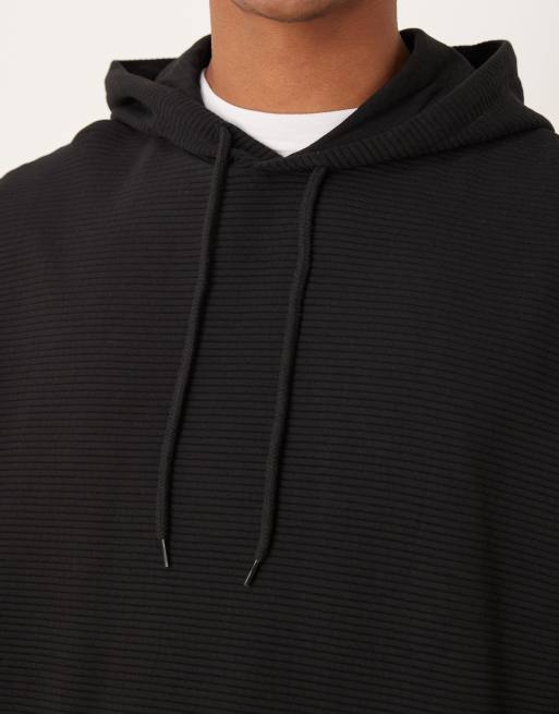 ASOS DESIGN – Svart, avslappnad huvtröja med ribbad textur, del av set, 5 av 5