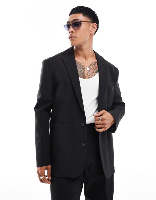 ASOS DESIGN – Svart, avslappnad kostymkavaj i funktionsmaterial