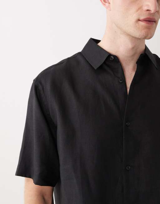 ASOS DESIGN – Svart, avslappnad skjorta i 100% linne, del av set, 3 av 5