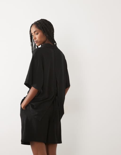 ASOS DESIGN – Svart, avslappnad skjorta i linnestil, 4 av 4