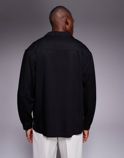 ASOS DESIGN – Svart, avslappnad skjorta med platt krage, del av set, 3 av 5