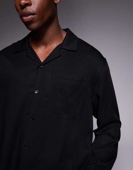 ASOS DESIGN – Svart, avslappnad skjorta med platt krage, del av set, 5 av 5