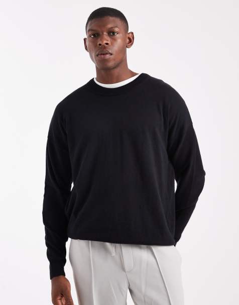 ASOS DESIGN – Svart, avslappnad, stickad t-shirt med långa ärmar och rund halsringning - view 1