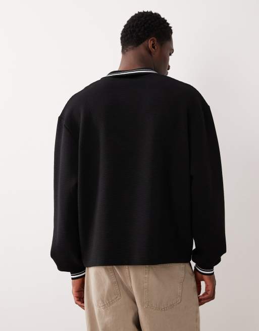 ASOS DESIGN – Svart, avslappnad, strukturerad sweatshirt i rugbystil med pikékrage, 5 av 5