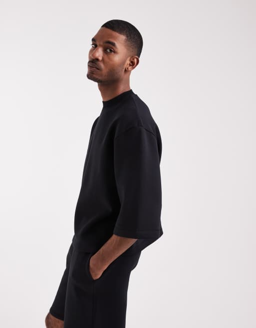 ASOS DESIGN – Svart, avslappnad sweatshirt med korta ärmar, del av set, 4 av 5
