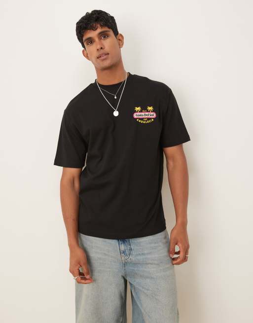 ASOS DESIGN – Svart, avslappnad t-shirt med högsommartryck , 4 av 4