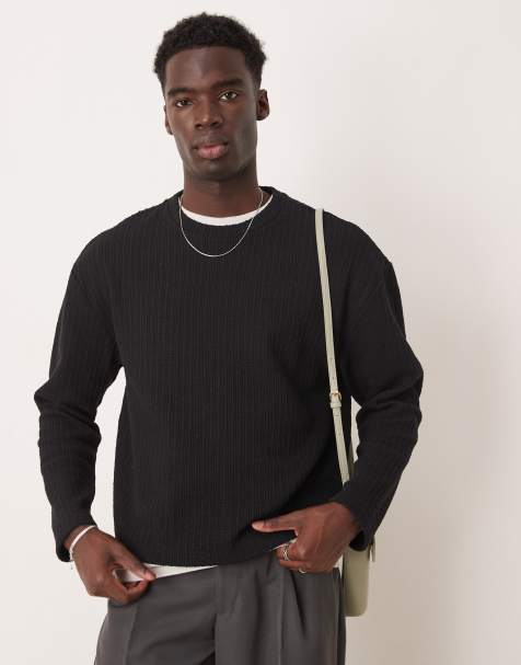 ASOS DESIGN – Svart, avslappnad, tunn tröja med boxig passform i stickad look - view 1