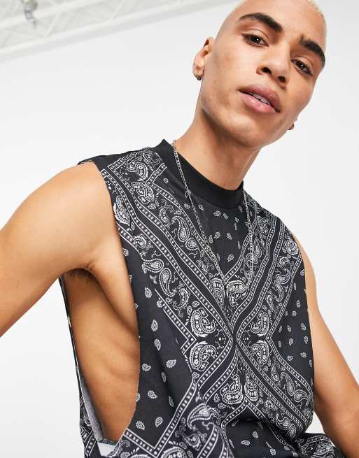 ASOS DESIGN – Svart avslappnat linne med heltäckande bandana-mönster, 3 av 4