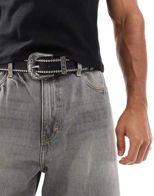 ASOS DESIGN – Svart bälte i läderimitation med nitar och spänne i cowboystil, 4 av 4