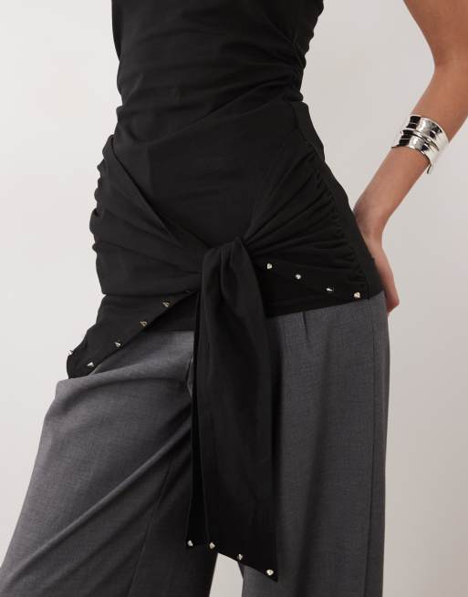 ASOS DESIGN – Svart bandeau-topp med omlottdesign och nitar, 4 av 4