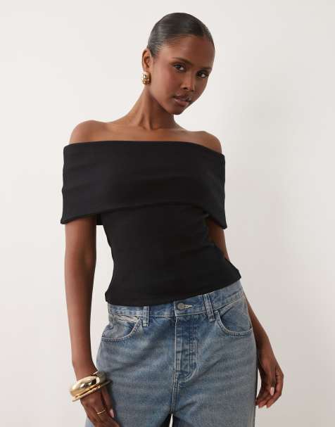 ASOS DESIGN – Svart bardot-topp i kompakt bomull - view 1