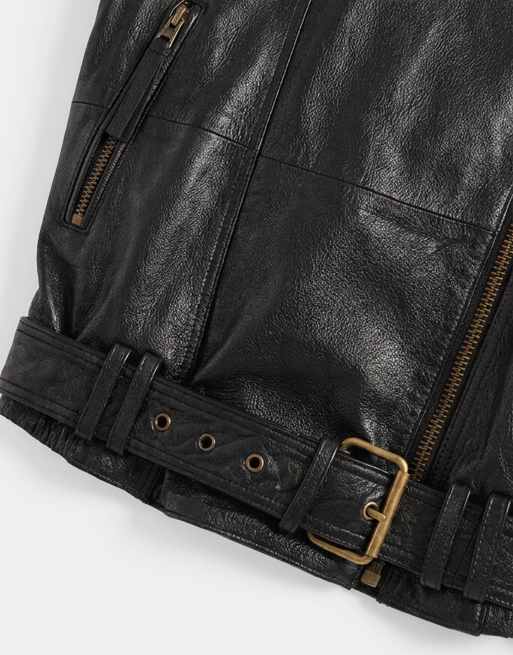 ASOS DESIGN – Svart bikerjacka i äkta läder och oversize, 8 av 10
