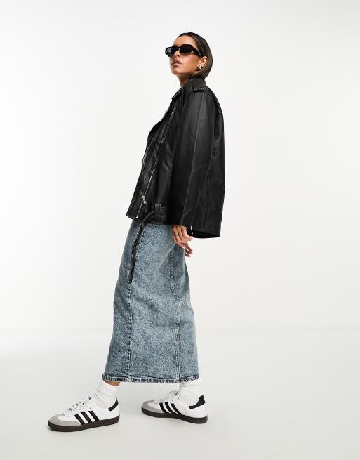 ASOS DESIGN – Svart bikerjacka i äkta premiumläder, 3 av 4