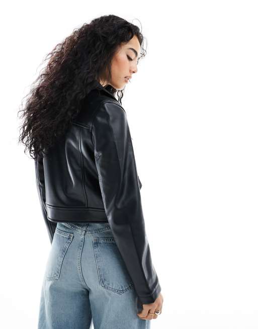 ASOS DESIGN – Svart bikerjacka i läderimitation, 3 av 4