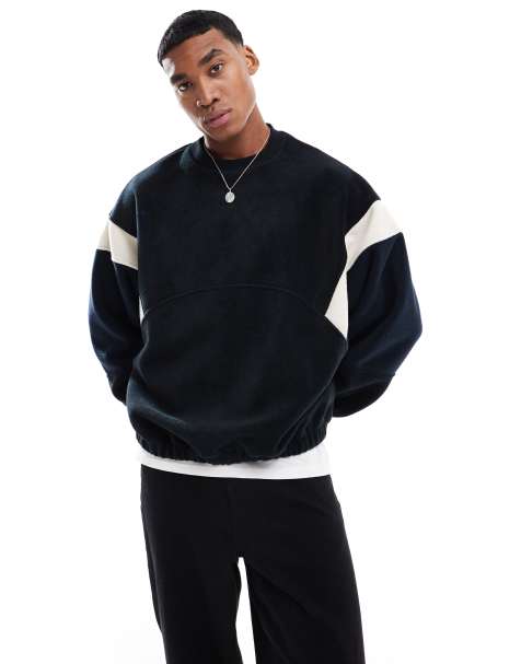 ASOS DESIGN – Svart, blockfärgad sweatshirt i polarfleece och oversize - view 1