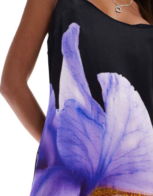 ASOS DESIGN – Svart, blommig klänning i satin, 4 av 4