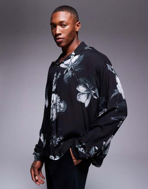 ASOS DESIGN – Svart, blommig skjorta i oversize med boxig passform - view 1
