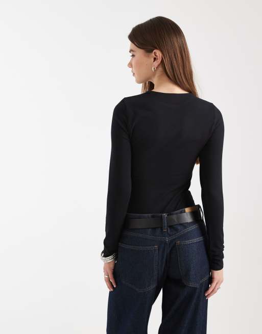 ASOS DESIGN – Svart body i bomull med långa ärmar, 3 av 4