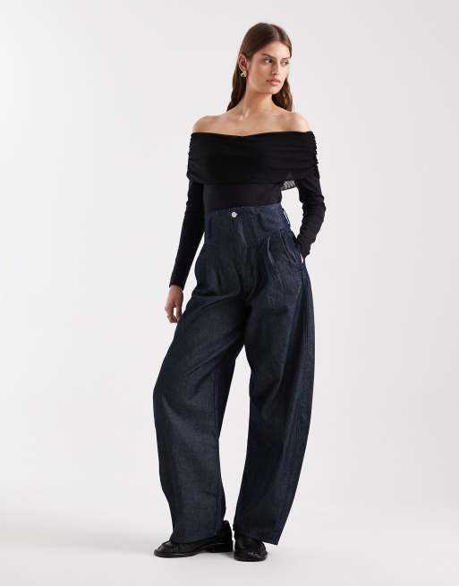ASOS DESIGN – Svart body i bomullsmesh med bardotringning och långa ärmar, 2 av 4